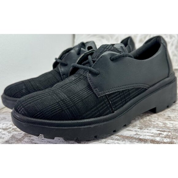 Clarks Calla Ruby Oxford 7M Blk Leather Lace Up Lug Sole Academic Preppy Career - Picture 5 of 12